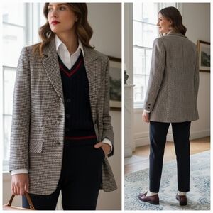 Weekend Edition 8 Vintage Academia Old Money Houndstooth Wool Blend Blazer